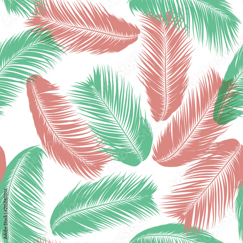 Tropical Palm Tree Leaves. Vector Seamless Pattern. Simple Silhouette Coconut Leaf Sketch. Summer Floral Background. Wallpaper of Exotic Palm Tree Leaves for Textile, Fabric, Cloth Design, Print, Tile