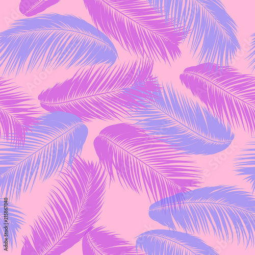 Vector Coconut Tree. Tropical Seamless Pattern with Palm Leaf. Exotic Jungle Plants Abstract Background. Simple Silhouette of Tropic Leaves. Trendy Coconut Tree Branches for Textile, Fabric, Wallpaper