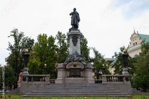 Statue of Adam Mickiewicz in Warsaw in Poland, Europe