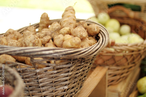 Basket of potatoes at the farmer's market. 