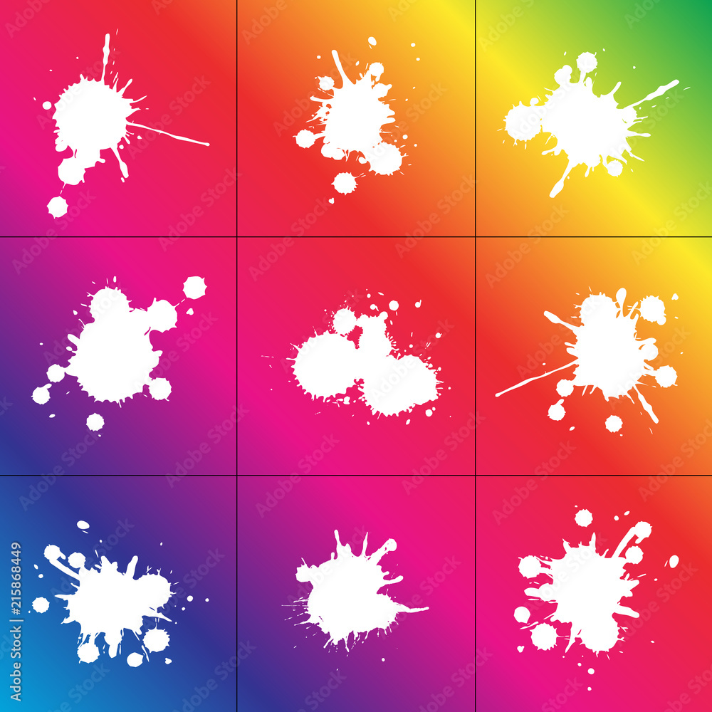 white ink blobs on multi-colored background white ink blobs on multi-colored background