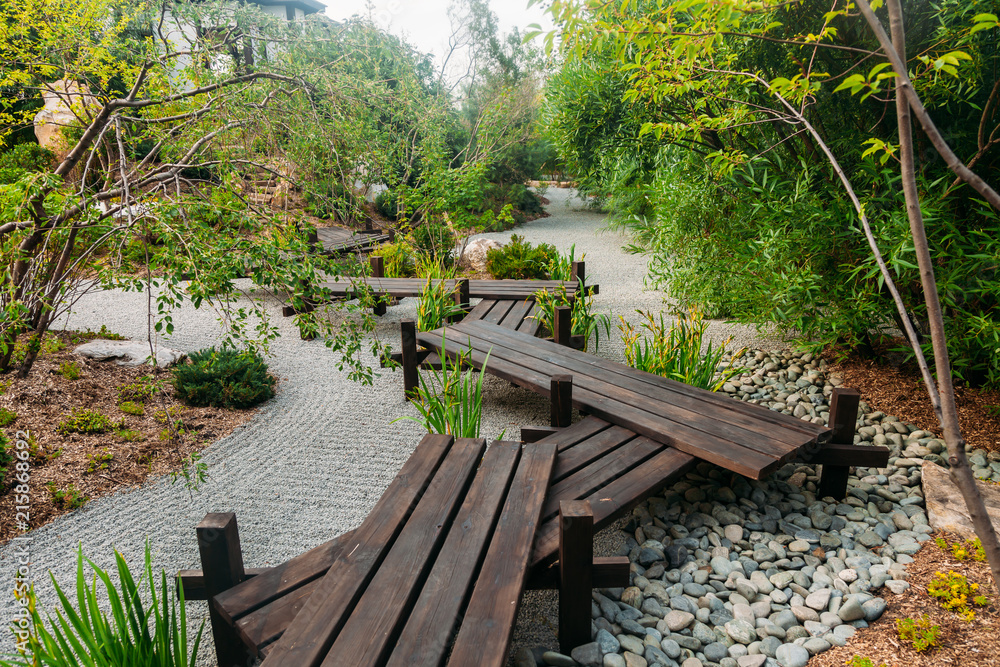 beautiful japanese stone garden landscape in summer