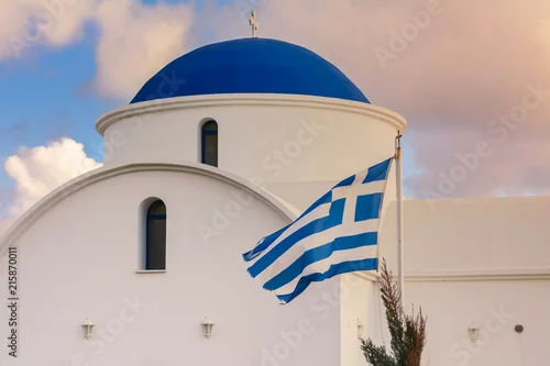 Obraz Kościół w stylu greckim, zachód słońca, St. Nicholas Church Paphos, Cyprus