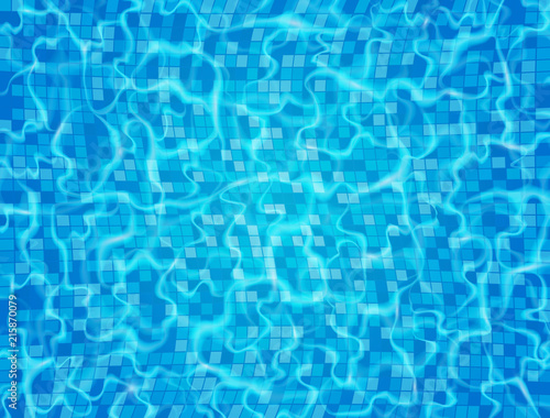 Swimming pool with ripple and waves. Blue ceramic tile mosaic in swimming pool. Water surface. Vector illustration © Liubov