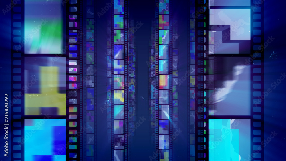 Three blue rows of retro film tapes