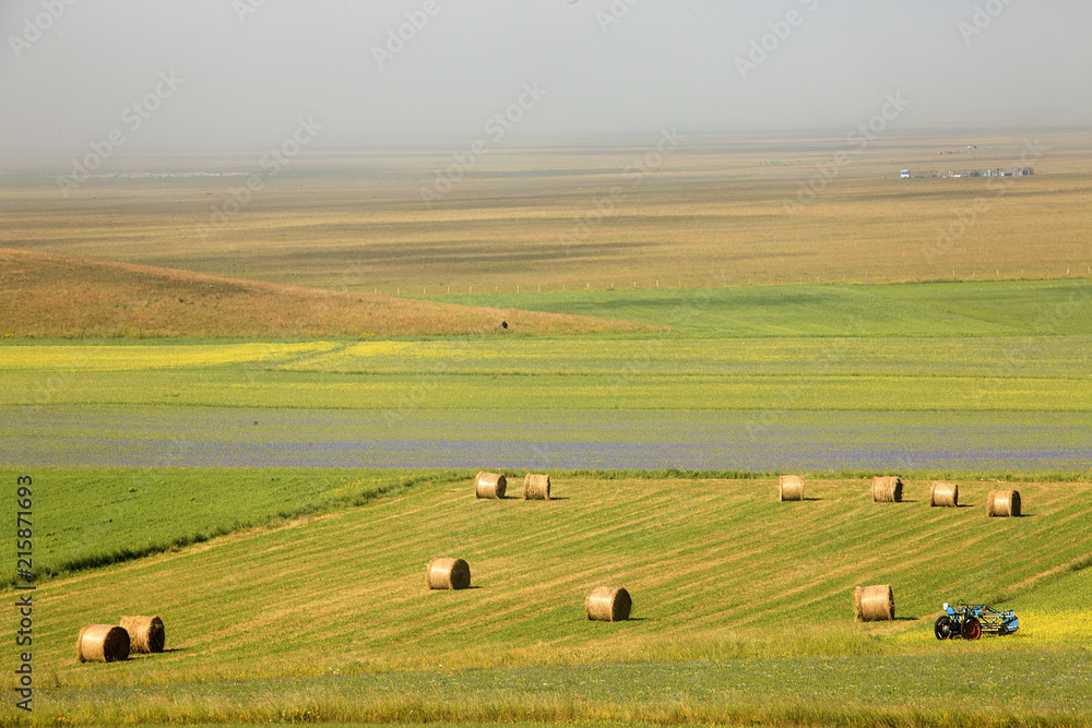 Obraz premium A magnificent sunrise in Castelluccio di Norcia. expecting more to the thousand colours of flowering 