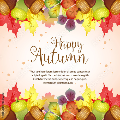 happy autumn cloud foliage border with canary