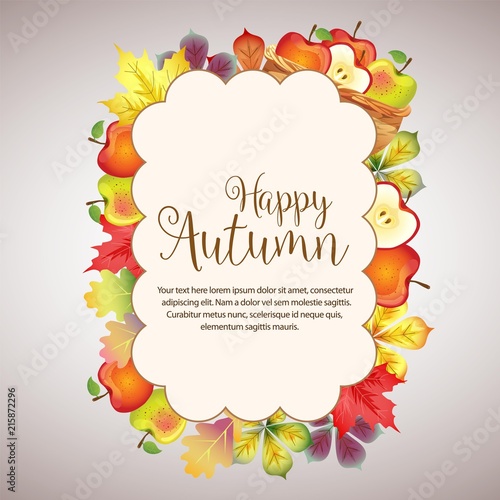 happy autumn cloud foliage with basket of apple