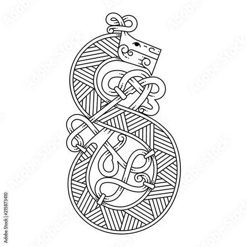 Monogram in the Celtic style with a dragon.