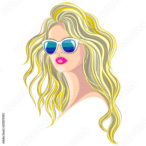 Woman face. Vector girl with Sunglasses