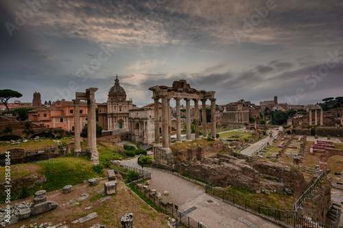 Ruins of Roman forum without usual crowd of tourists. 
