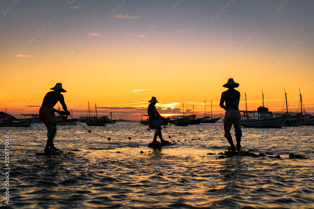 Sculpture of the Three Fishermen in Buzios by Sunset
