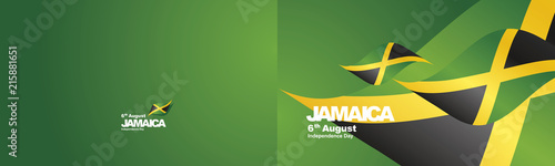 Independence Day Jamaica flag ribbon two fold landscape background