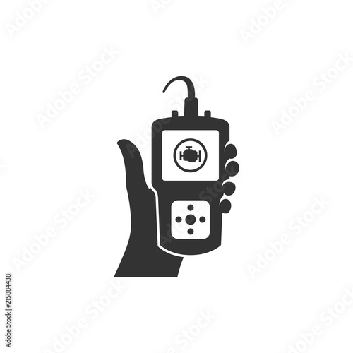 Car diagnostic icons in black and white. Automotive vehicle maintenance instrument. Vector illustrations.