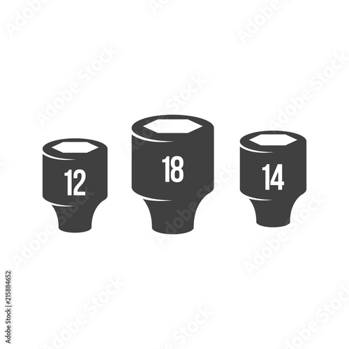 Socket wrench icons in black and white. Automotive vehicle maintenance service. Vector illustrations.