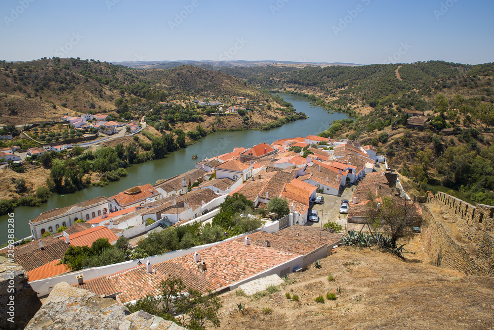 The river Guadiana and the historic town of Mertola in Alentejo, Portugal