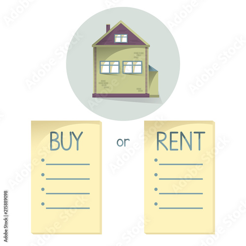 Comparing buy and rent house, list with bullets, choose buying or renting of property, vector concent