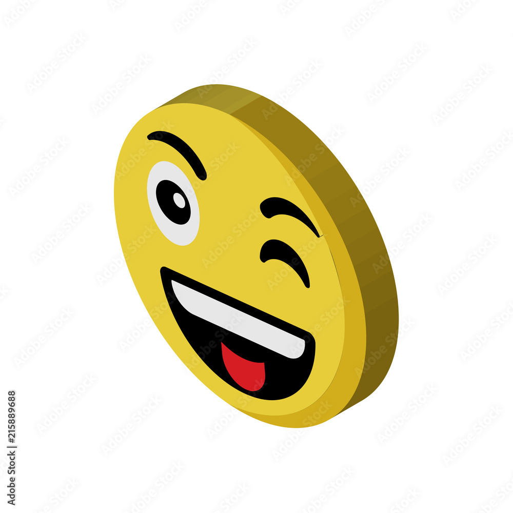 Fototapeta premium Wink emoji isometric right top view 3D icon