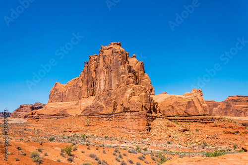 Stone cliffs in the Arches National Park, Utah. Desert Southwest USA