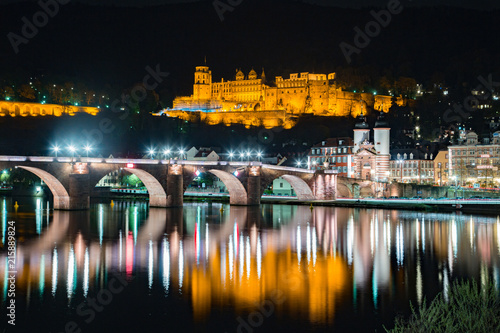 Heidelberg city panorama with Neckar river at night, Baden-Wurttemberg, Germany photo