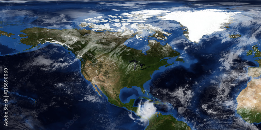 Extremely detailed and realistic 3D illustration of a Hurricane approaching North America. Shot from Space. Elements of this image are furnished by NASA.