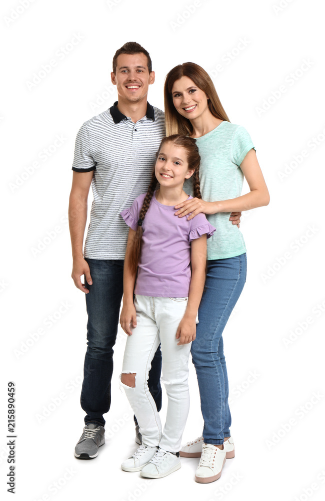 Happy family with child on white background Happy family with child on white background