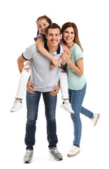 Happy family with child on white background