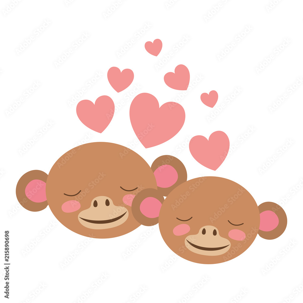 wild monkeys couple with hearts vector illustration design wild monkeys couple with hearts vector illustration design