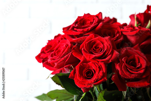 Beautiful red rose flowers on light background