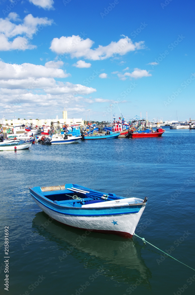 Boats in the Fishing Harbor of Setubal, Portugal