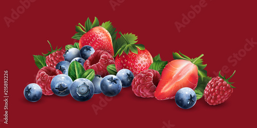 Raspberries, blueberries and strawberries