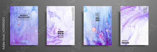 Abstract painting, can be used as a trendy background for wallpapers, posters, cards, invitations, websites. Modern artwork. Marble effect painting. Mixed blue, purple and white paints.