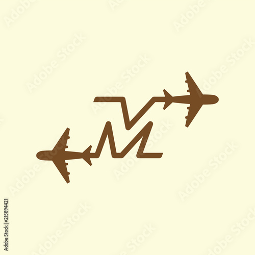 Line Airways M letter logo vector element. Initial Plane Travel logo Template