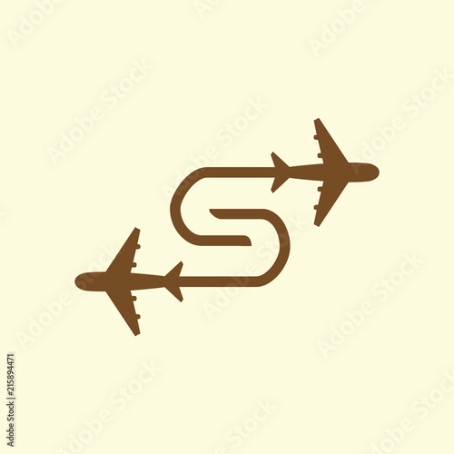 Line Airways S letter logo vector element. Initial Plane Travel logo Template