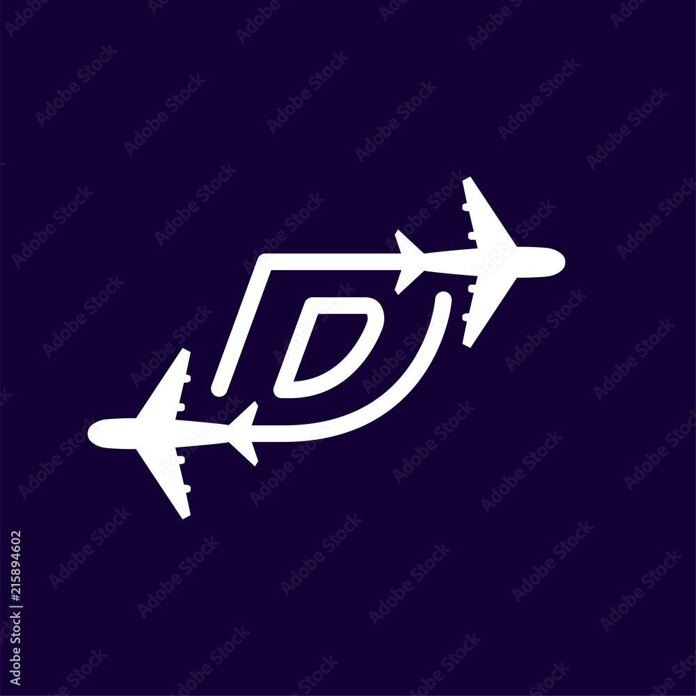 Line Airways D letter logo vector element. Initial Plane Travel logo Template