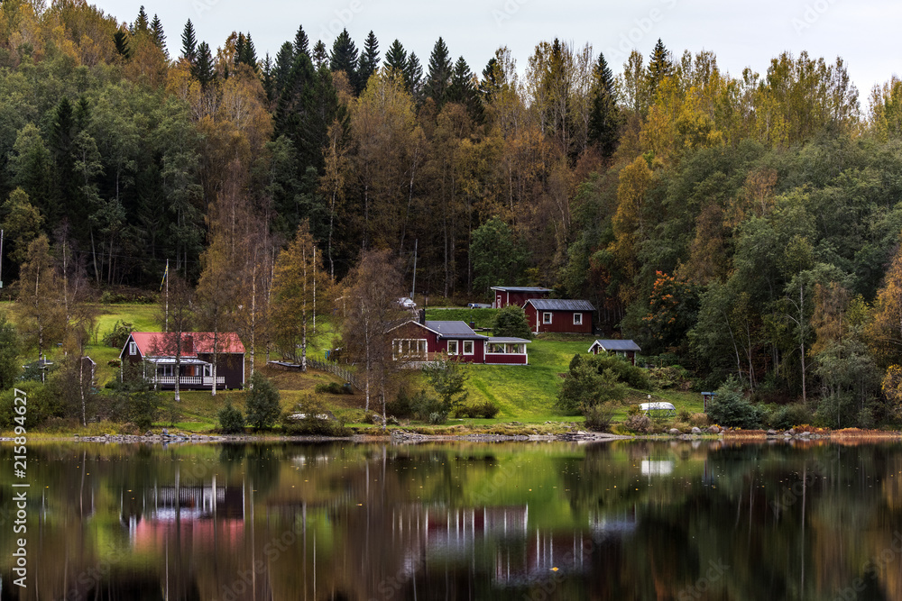 Little village along the lake in Sweden Little village along the lake in Sweden