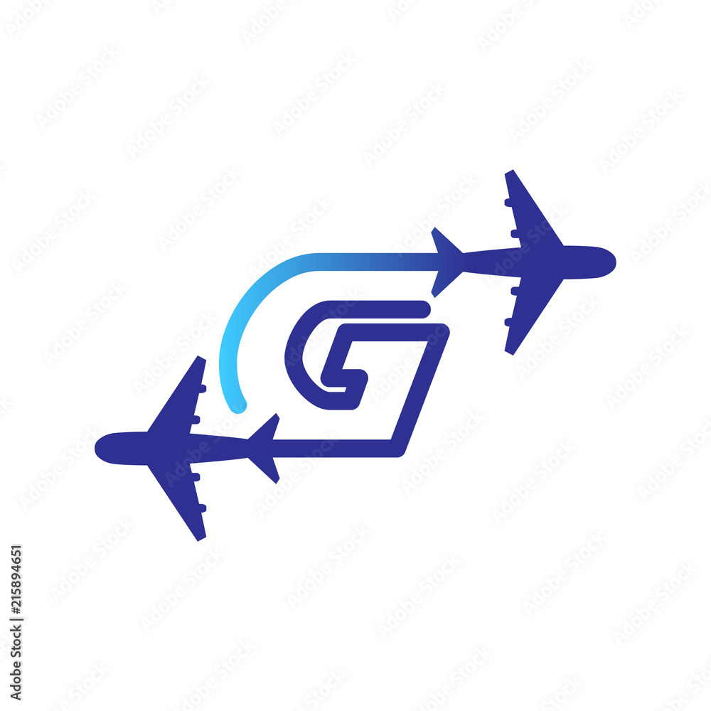 Line Airways G letter logo vector element. Initial Plane Travel logo Template