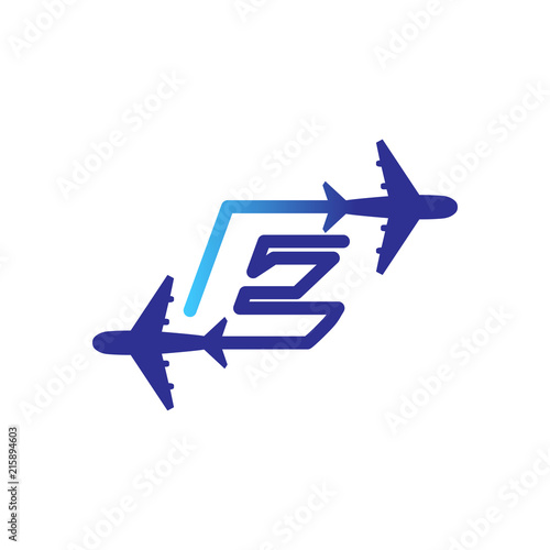 Line Airways E letter logo vector element. Initial Plane Travel logo Template
