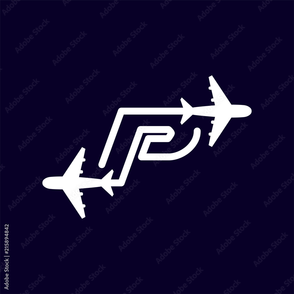 Line Airways P letter logo vector element. Initial Plane Travel logo Template Line Airways P letter logo vector element. Initial Plane Travel logo Template