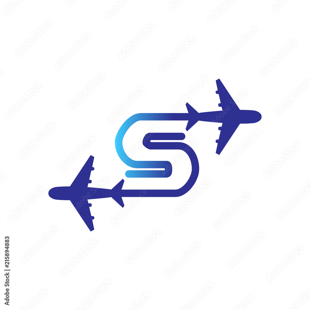 Line Airways S letter logo vector element. Initial Plane Travel logo Template