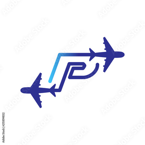 Line Airways P letter logo vector element. Initial Plane Travel logo Template