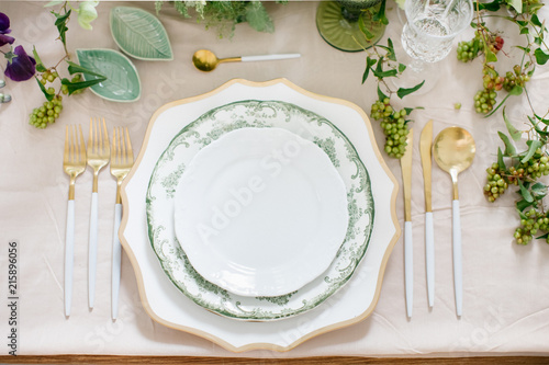 Blue and gold table setting