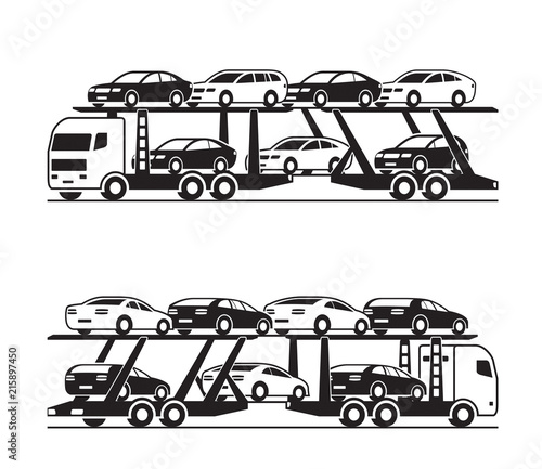 Car transporter truck in perspective - vector illustration
