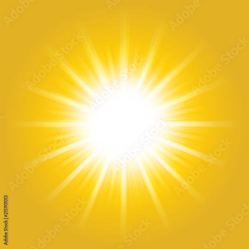 Shiny hot sun lights, summer concept yellow bright and vibrant color background.