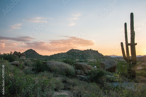 Sunrise over the mountains of Pinnacle Peak in Scottsdale, AZ.