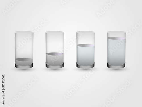 A set of glasses filled different levels of with water vector illustration