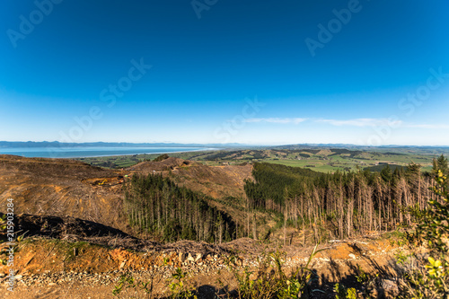 View from a mountain top of a forestry site