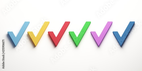 Check list buttons. Six Check marks sign. 3D Render illustration