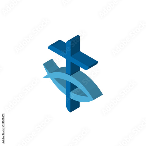 christian fish isometric right top view 3D icon