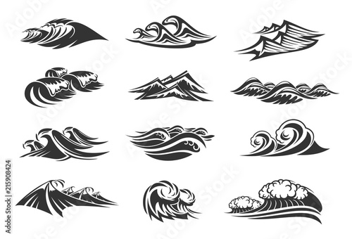 Vector line icons set of ocean waves